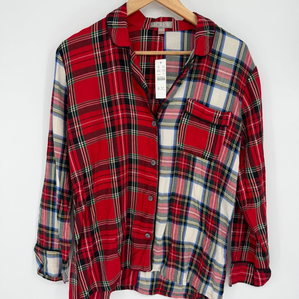 J.Crew Pajama Top Womans Re-Imagined Mixed Plaid Red White Blue Small
